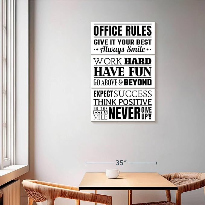 Elephant Stock - Fun Office Rules Wall Art - Vertical Multi Panel Canvas - 3 Piece Living Room Wall Decor - Digital Art Inspirational And Typography Multi Piece Wall Art - White And Black Decor - 36" x 57"