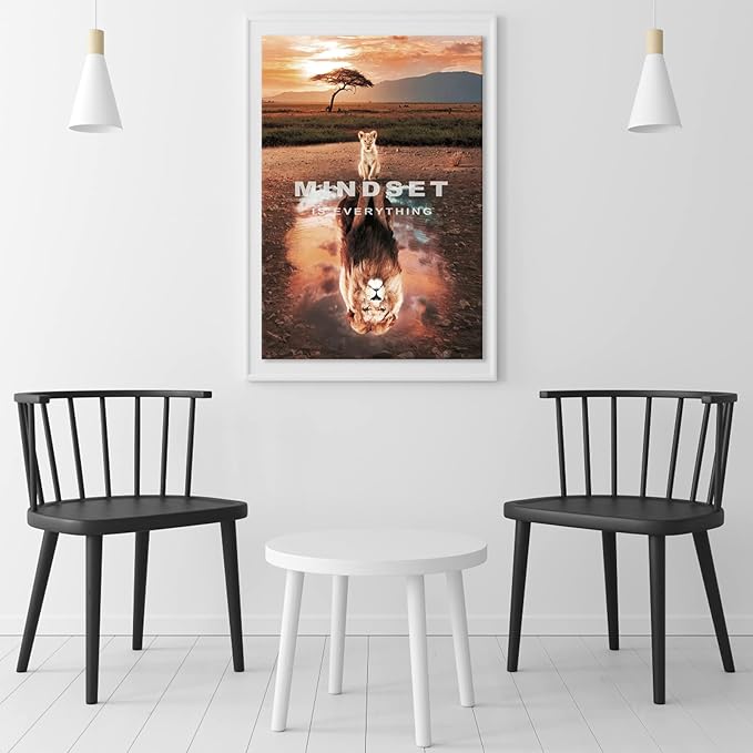 Lion Wall Art Mindset Is Everything Wall Art Lion Motivational Canvas Posters Prints 1 Pieces Inspirational Quote Painting for Office Bedroom Decor (18" W x 24" H)