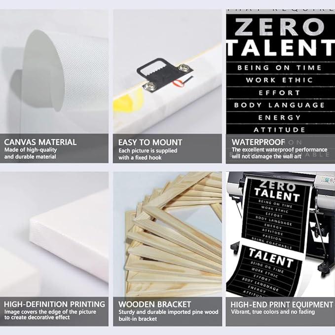 Inspirational Quotes Wall Art - 10 Things that Require Zero Talent Canvas Prints Poster Motivational Wall Decor Black and White Office Picture Artwork Modern Home Decoration, Large 28"x 44" Framed