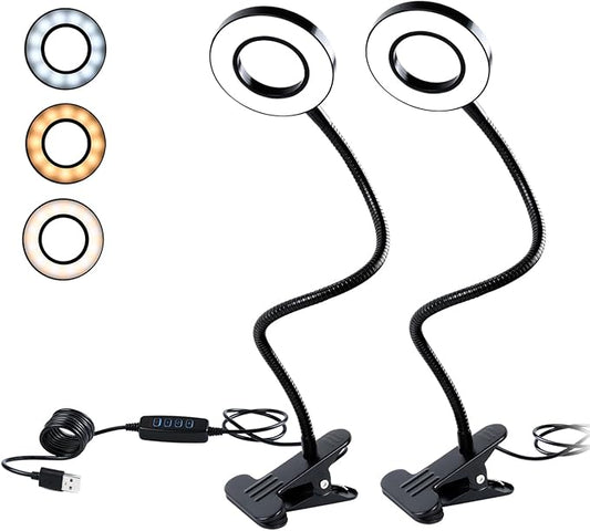 Clamp on Lamp, Desk Lamps, 8W Clip Light, Warm & Daylight & White Light 3 Colors, 10 Dimmable Illumination Modes (2 Pack)