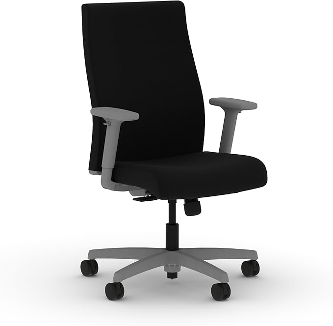 HON Ignition 2.0 Fabric Office Chair, Upholstered, Adjustable Arms, Standard Synchro-Tilt Recline Executive Ergonomic Office Chair, Titanium Frame, Black