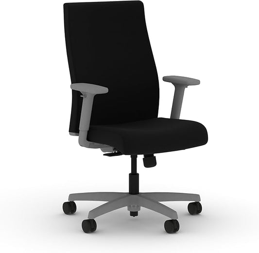 HON Ignition 2.0 Fabric Office Chair, Upholstered, Adjustable Arms, Standard Synchro-Tilt Recline Executive Ergonomic Office Chair, Titanium Frame, Black