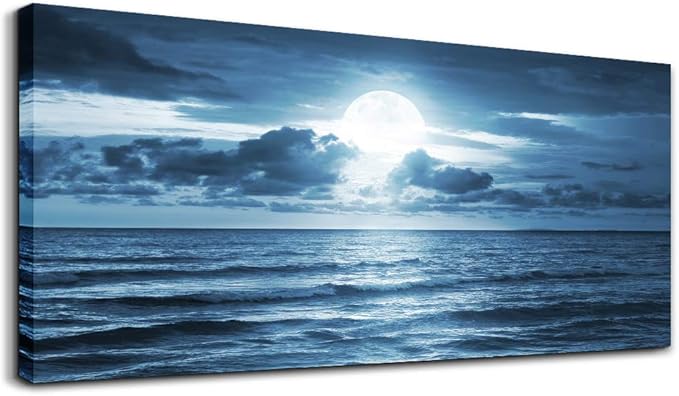 hyidecorart Beach Wall Art Canvas Print, Blue Ocean Waves Seascape Painting for Living Room, Bedroom, Office & Bathroom Coastal Home Decor Natural Sea Landscape Print Artwork 20x40inch