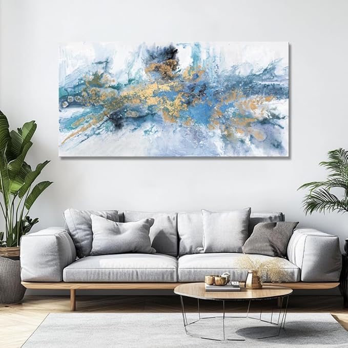 Abstract Wall Art For Living Room Large Size Framed Navy Blue Canvas Abstract Wall Decor Abstract Art Paintings Fantasy Colorful on White Background Modern Artwork Decor for Bedroom Bathroom Kitchen Office Wall Decor Framed pictures 79"x40"(200X100CM)