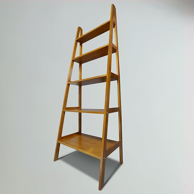 Casual Home 100% Solid Wood 5-Shelf Ladder Bookcase, Standard, 72" H, Chestnut