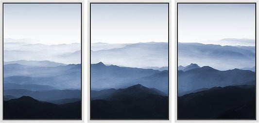 SIGNWIN Framed Canvas Print Wall Art Set Aerial View Misty Mountain Forest Valley Nature Wilderness Photography Modern Art Rustic Scenic Relax/Calm for Living Room, Bedroom, Office - 24"x36"x3 White