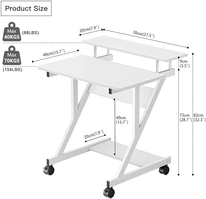 Dripex Computer Desk for Small Spaces, 27.5 inch Small Computer Desk, 3 Tier Compact Desk with Monitor Shelf and Bottom Storage Shelves, Space Saving Desk, White