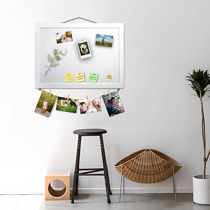 15"x11" White Bulletin Board Cork Board with Felt, 15"x11" Small Display Pin Board Vision Board for Walls, Jewelry, Notes, Collection, Photos, Office, Wood Framed(White) & Felt(White), 1pc