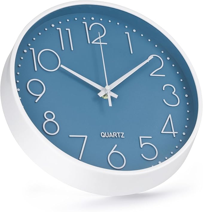 Wall Clock Non-Ticking Silent Modern Simple Style Round Decor Clock Stereoscopic Dial Quartz Wall Clocks for Home/Office/School/Living Room/Bedroom/Kitchen (Cerulean, 8inch)