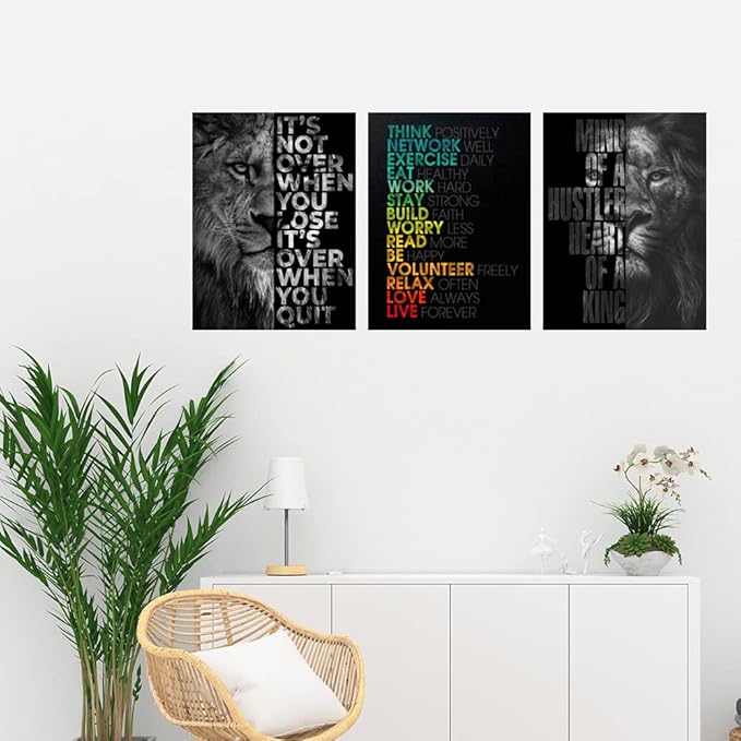 Motivational Black Wall Art Decor Inspirational Posters Prints Canvas Picture Posters Artwork for Living Room Bedroom Home Office Decor 16inch x24inch x3pcs