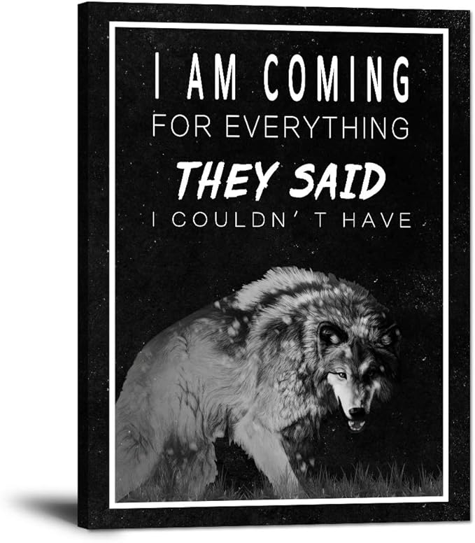 Inspirational Wall Art Motivational Pictures Wolf Painting Prints on Canvas Modern Inspiring Entrepreneur Quotes Positive Pop Culture Posters Wooden Artwork Decor for Office Home Gifts (18" Wx24 H)