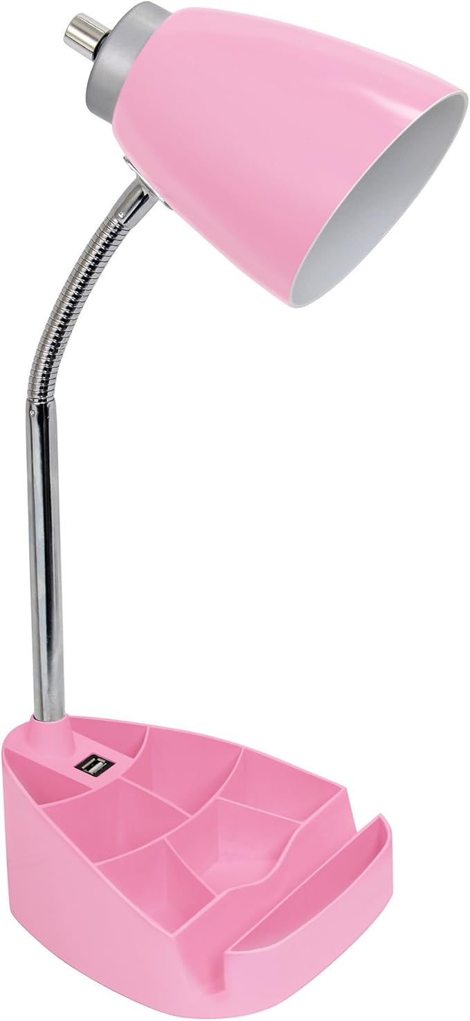 Limelights LD1056-PNK Desk Lamp Organizer with iPad Tablet Book Stand and USB Charging Port, Pink