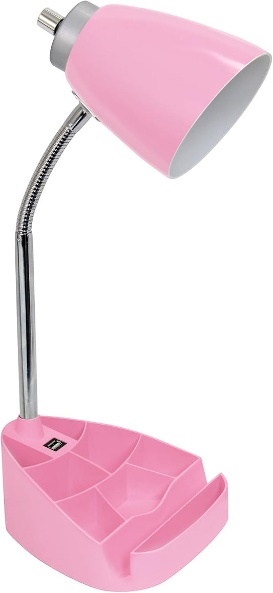 Limelights LD1056-PNK Desk Lamp Organizer with iPad Tablet Book Stand and USB Charging Port, Pink
