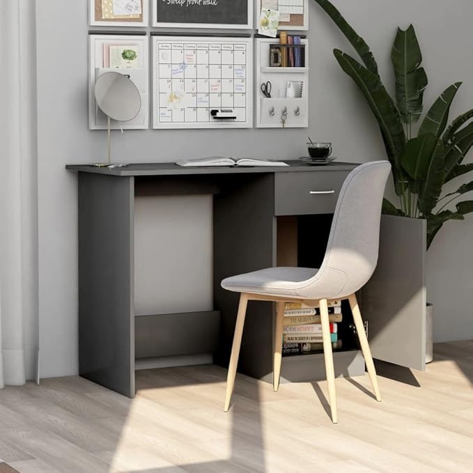Modern Writing Computer Desk with a Drawer and a Door, Home Office Desk Writing Study Table PC Desk Workstation for Bedroom, Gray 39.4"x19.7"x29.9" Engineered Wood(E)