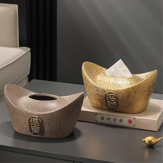 Tissue Cover Chinese Tissue Box Fortune Tissue Box Coffee Table Decoration Ceramic Desktop Tissue Box for Bathroom Countertop Night Stands Office Tissue Storage Organise(Silver) (Silver)