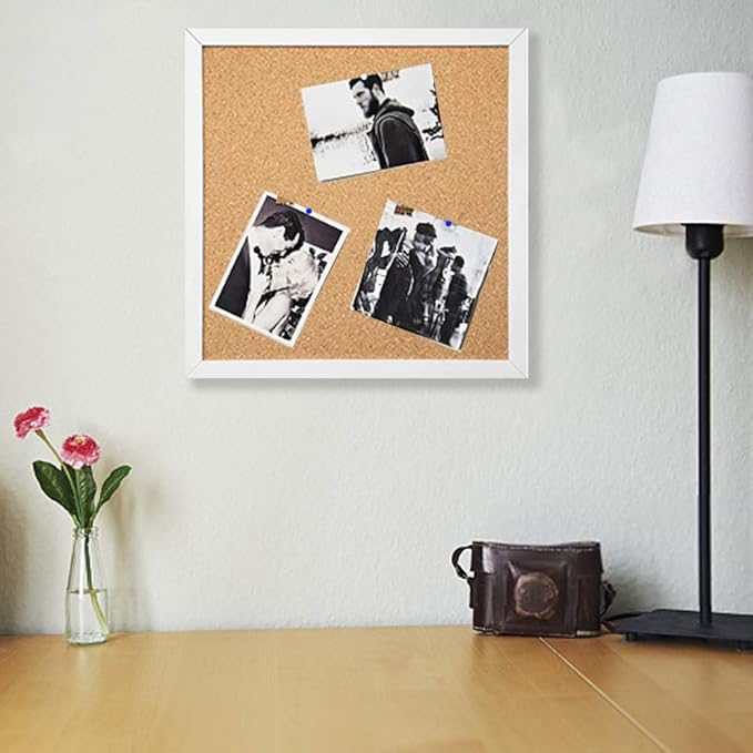 Corkboards for Wall, Cork Board Bulletin Board for Walls with Frame Cork Board Tiles,12"X 12" Thick Square Wall Tiles Small Framed Cork Tiles for Office,School, Home Holiday Decor (White, 12 * 12in)