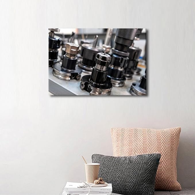 TUMOVO Art Work for Home Walls Machine Drill Bits Canvas Painting Wall Art 1 Panel Wall Art Canvas Frame Art Prints Machine Tools Room Decor Poster Home Decor Artwork Wall Hanging, 12" x18"