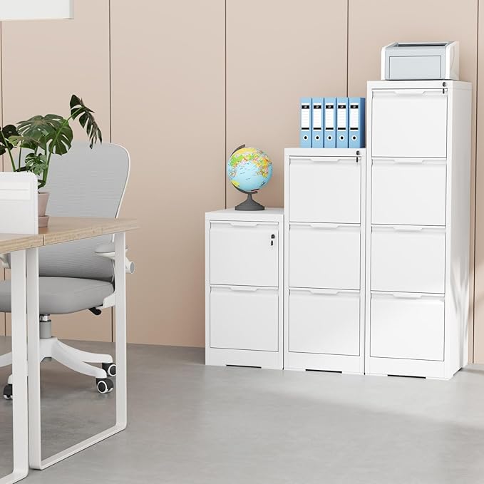 3 Drawer File Cabinet with Lock,Metal Vertical Filing Cabinets for Home Office,Heavy Duty File Storage Cabinet for Letter/Legal/A4/F4 Size File,Easy to Assemble,White