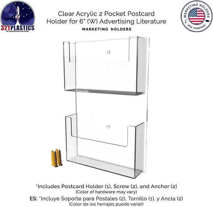 Marketing Holders Postcard Holder Clear Acrylic 2 Pocket Vertical Hanging Display With Hardware Greeting Card Rack Sorting Organizer Index Card Bin Schools Universities Distribution Souvenir