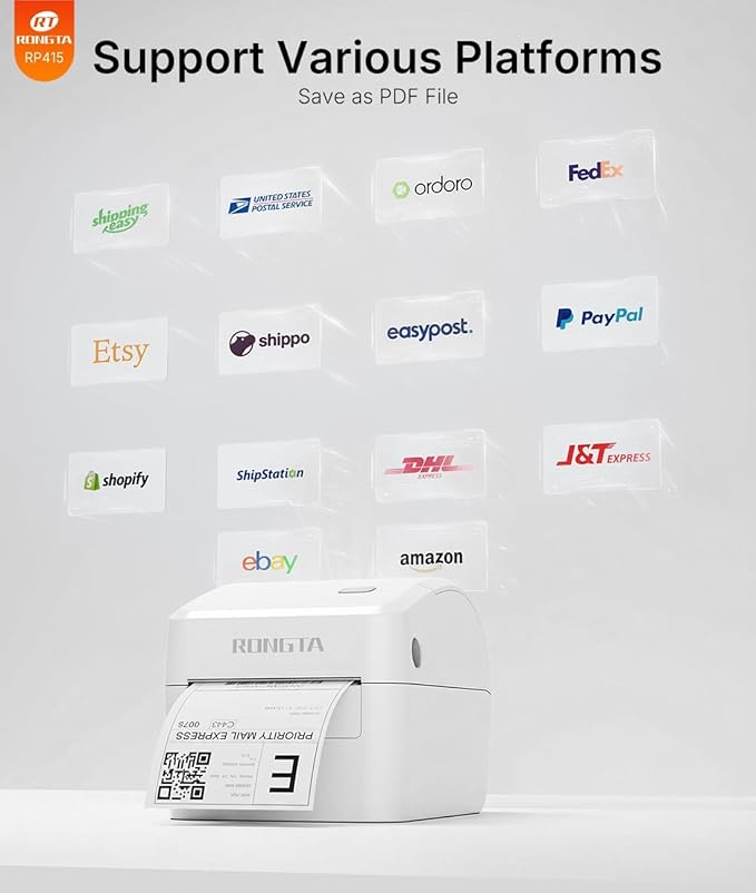Rongta Bluetooth Shipping Label Printer RP415, Wireless 4x6 Thermal Label Printer for Shipping Packages, Small Business, Home, Office, Compatible with Amazon, Etsy, USPS, Shopify
