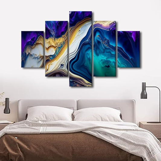 5 Panel Canvas Wall Art for Men Swirls of Multi Color Marble Poster Prints on Canvas Colorful Abstract Canvas Wall Art Printing Liquid Marble Texture Picutre for Lady Living Room Decor 60x40 in