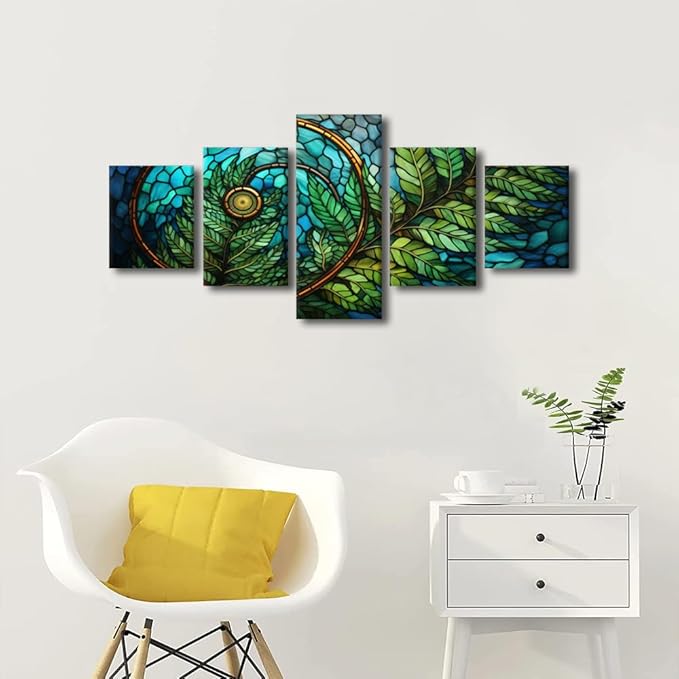 Canvas Wall Art for Lady Home Canvas Wall Art Stained Glass Style Poster Prints 5 Panel Canvas Art for Men Office Bedroom Canvas Wall Decoration Stretched and Framed Ready to Hang 50x24 in