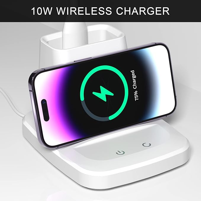 Desk Lamp with Wireless Charger - LED Desk Lamps for Home Office with Pen Holder, 800LM, 3 Color Modes, Flexible Arm, Eye-Caring White Table Lamps for Home College Dorm Room
