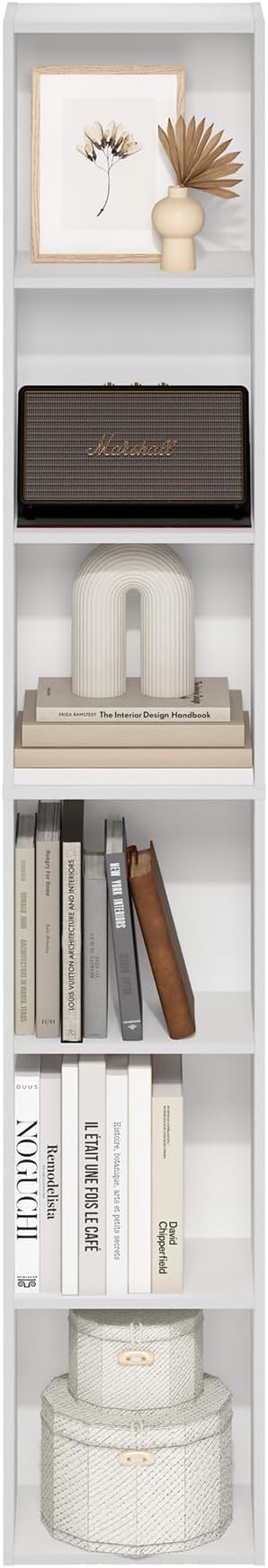 Furinno PASIR Book Shelf, 6-Tier Bookcase, Tall Standing Bookshelf, Open Storage Shelf, 9.4 x 12 x 71 Inches, for Home Office, Living Room, Plain White