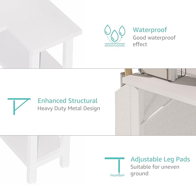 Lufeiya White L Shaped Computer Desk with Power Outlet Shelves, 47 Inch Corner Desk for Home Office Bedroom, L-Shaped Study Writing Working PC Desks, White