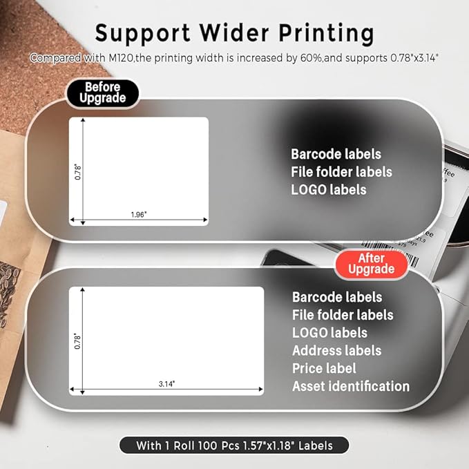 Phomemo M220 Label Maker White & 1 Roll White Thermal Label 2.25"x 1.25"(57x32mm), Upgrade 3 Inch Barcode Portable Printer, for Office & Small Business, Compatible with Phones&PC