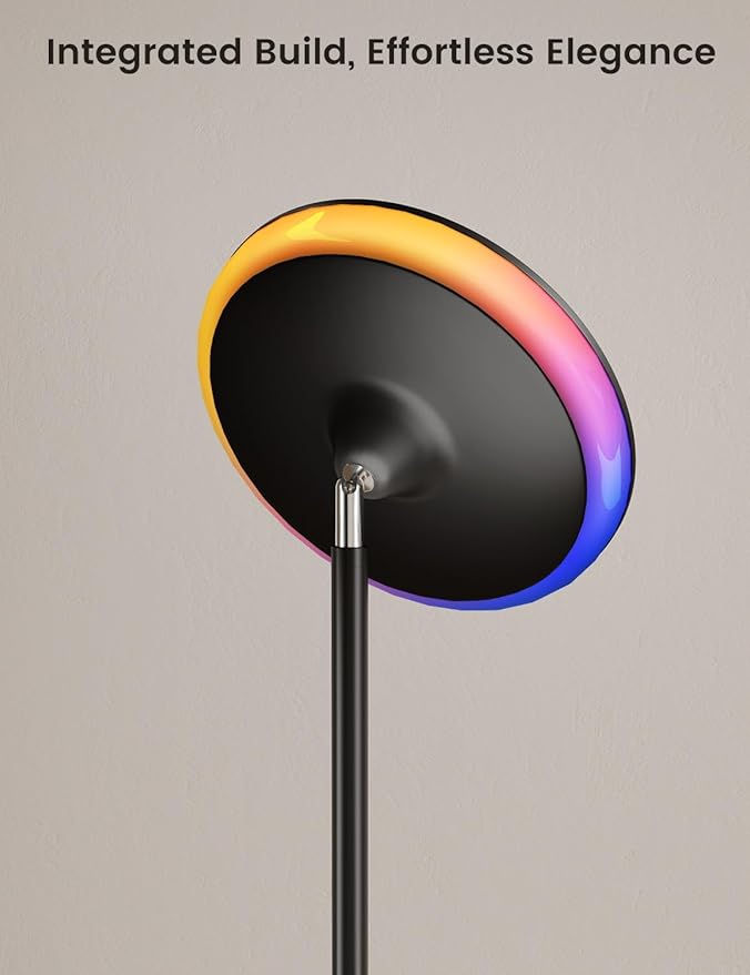 UFO LED Torchiere Floor Lamp with RGB Ambient Light, 42W 3700LM Bright Dimmable Sky Lamp,71in Modern Tall Standing Lamp with Remote Touch Control&Timer,for Living Room Bedroom Office Gaming Room,Black