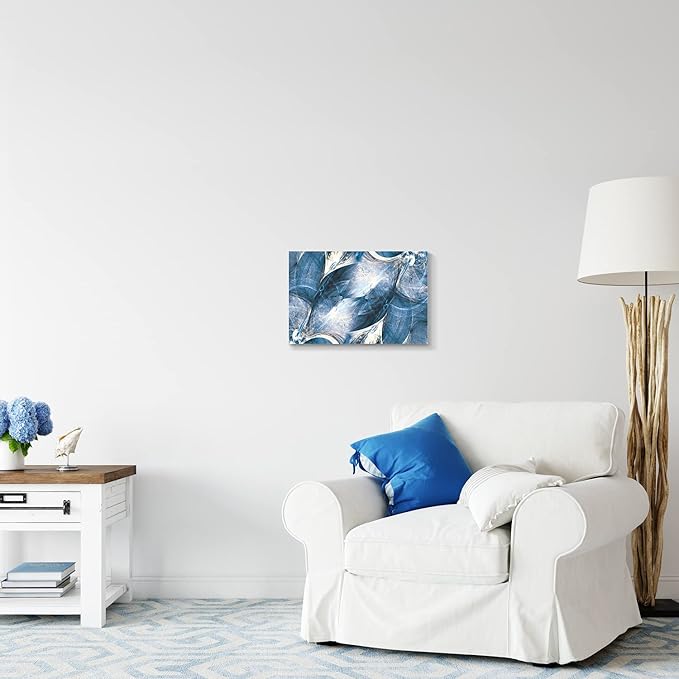 Wall Art Canvas Abstract Art Paintings Blue Circle Graffiti on White Background Modern Artwork Decor for Living Room Bedroom Kitchen 24X16in
