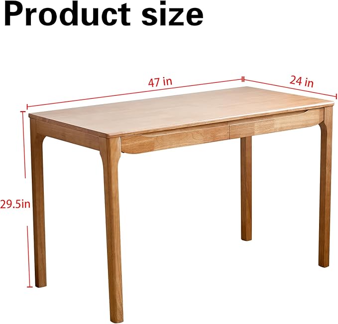 47"x24" Solid Wood Desk with Drawers,Wood Writing Desk for Small Spaces, Home Office Desks for Work,Gaming Study PC Desk for Bedroom,Student Computer Desks(Natural Wood Color, 47 inch)