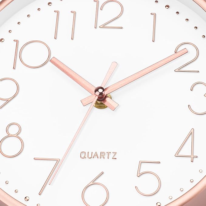 Foxtop 8 Inch Wall Clock Modern Small Wall Clocks Battery Operated Silent Non-Ticking Round Quartz Rose Gold Wall Clock for Office Bedroom Kitchen Home School