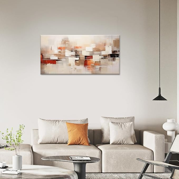 Abstract Wall Art Geometric Block Canvas Art Brown and Beige Modern Wall Art Minimalist Wall Decor Artwork Living Room Neutral Canvas Framed Painting for Bedroom Office
