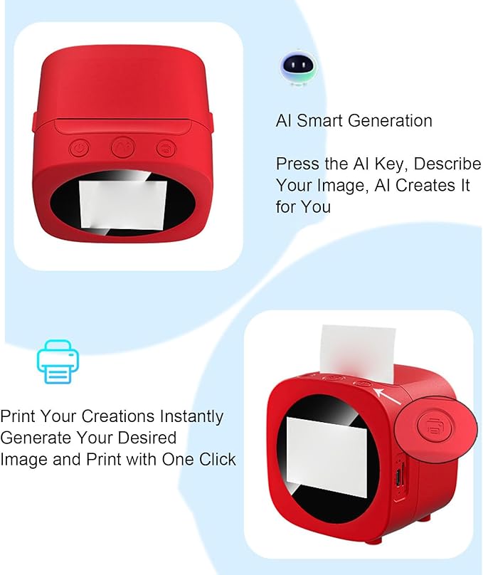 Pomya AI Smart Voice Sticker Printer with 2.4 Inch Display Screen, Portable Inkless Thermal Label Maker, Mini DIY Sticker Maker Machine with Printing Paper for Home, School, Office
