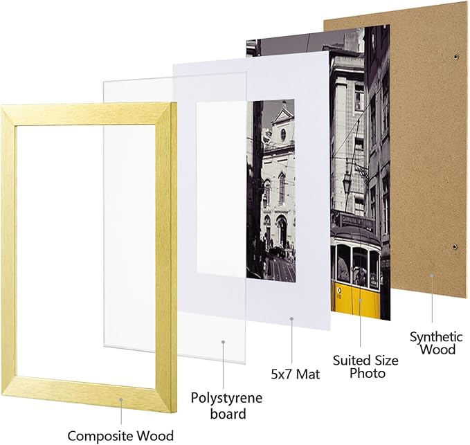 eletecpro 8x10 Picture Frames Set of 10, Picture Frame Collage Wall Decor Display 5x7 Photo with Mat or 8x10 without Mat, Home Decor Gallery Frame for Table Top or Wall Mounting, Gold