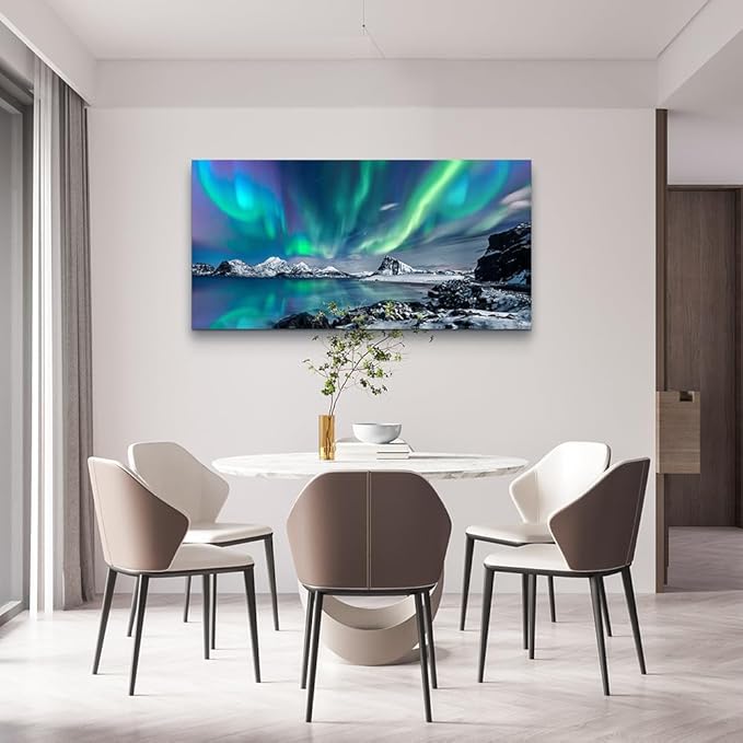 MHARTK66 Large Wall Decor For Living Room Canvas Wall Art For Bedroom Blue Aurora Scenery Painting Artwork Modern Canvas Art Prints Ready To Hang Office Pictures For Hotel Room Home Wall Decoration
