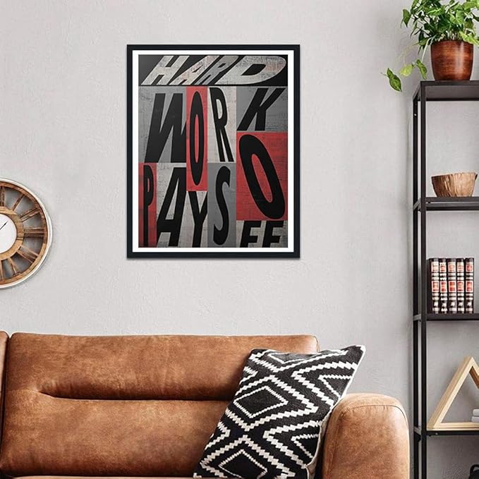 Hard Work Pays Off Framed Wall Art, Motivational Office Decor, Inspirational Quote Canvas Print,Modern Home Office Decor, Stretched Ready to Hang, 12.5x16.5 Inches