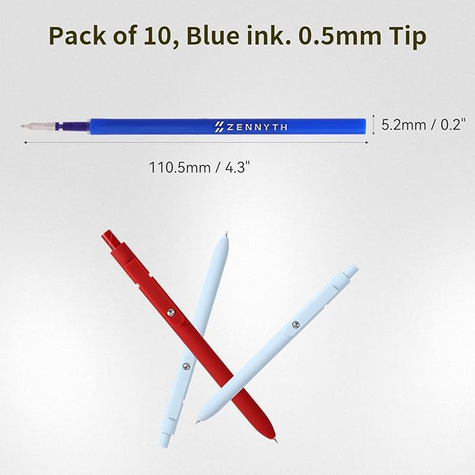 MengRan 4.3'' Gel Ink Pen Refills for Click Pens,0.5mm Tip Fine Point,Quick Drying Ink,Compatible with Pilot G2 (Original Gel Ink Refills 10 Pcs-Blue Ink)