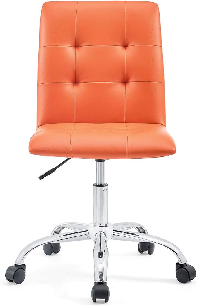Modway Prim Ribbed Armless Mid Back Swivel Conference Office Chair In Orange