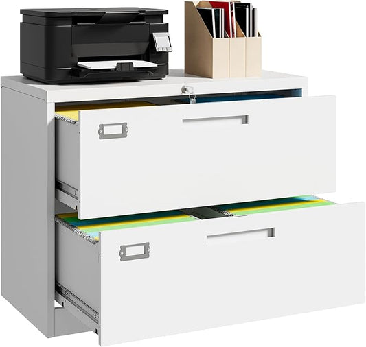 2 Drawer Lateral File Cabinet with Lock Metal Filing Cabinet Steel Wide File Cabinets with Anti-tilt Mechanism for Home Office/Legal/Letter/A4/F4 Size Hanging Files Assembly Required White