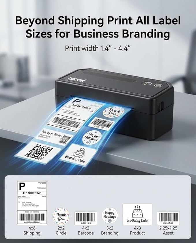 Labeer Bluetooth Thermal Label Printer, 4x6 Wireless Label Printer for Shipping Packages, Small Business Office or Home, Compatible with Windows, Mac, Android, iOS, Shopify, Etsy, UPS