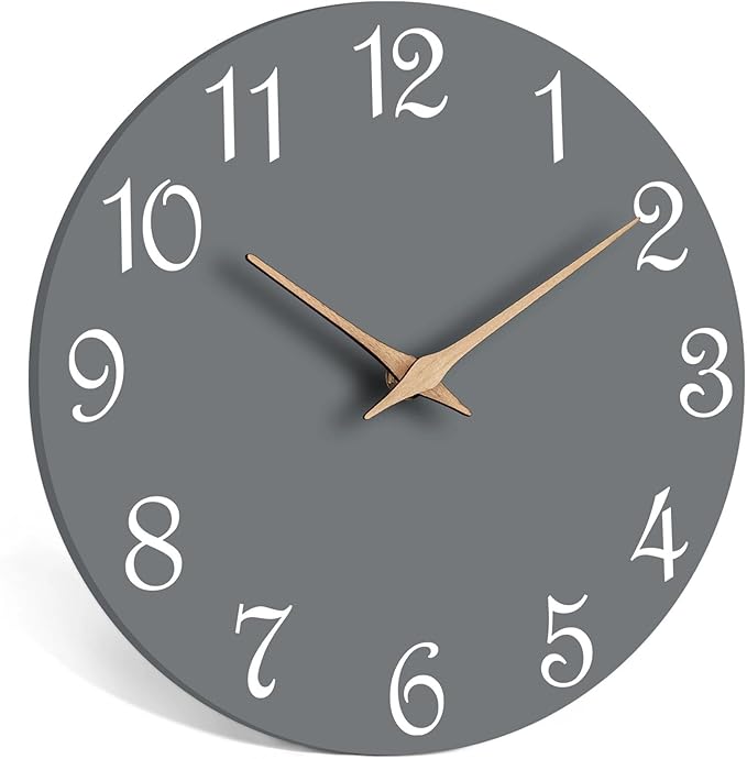 Mosewa Wall Clock Gray Battery Operated Silent Non Ticking Simple Modern Wood Clock Decorative for Bedroom Living Room Home (8.2 Inch)