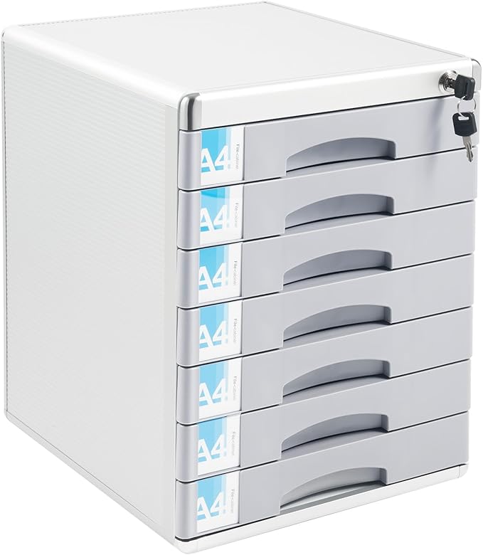File Cabinet, Desk Organizer with 7 Drawers Metal Desktop Storage Cabinet File Holder with Locks and Keys for Home Office Organization (5 Layers-2 Large&3 Small Floors)