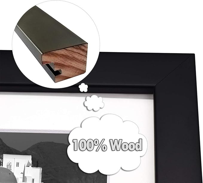 Golden State Art, 13.7x15.7 Black Photo Wood Collage Frame with Real Glass and White Displays (7) 4x6 Pictures
