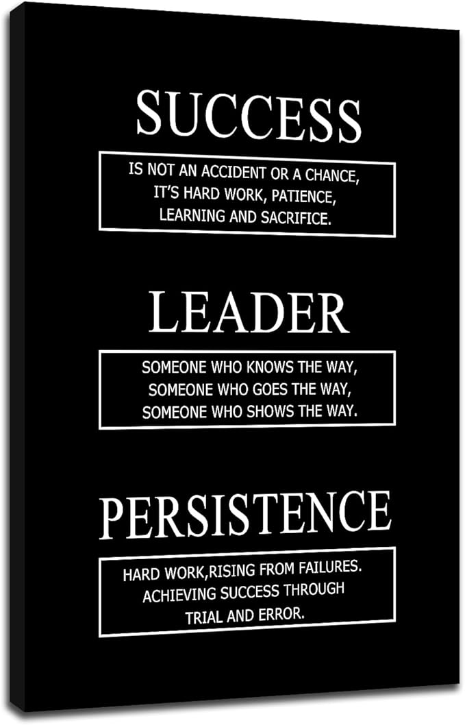 Success Leader Persistence Inspirational Canvas Wall Art for Office Motivational Quotes Poster Print Positive Picture Artwork for Home Bedroom Gym Wall Decoration Stretched and Framed [12''Wx18''H]