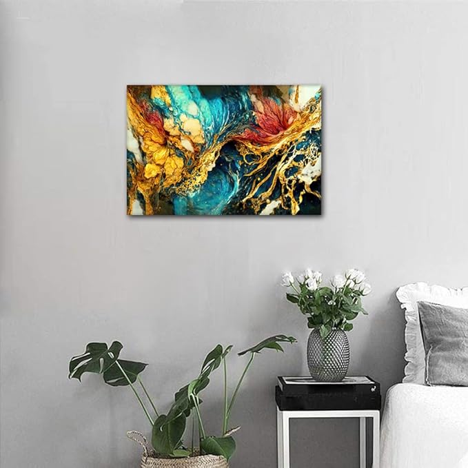 1 Panel Living Room Canvas Wall Art Abstract Marble Texture Poster Decor Ocean Desert Land Painting Prints on Canvas for Men Lady Bedroom Wall Canvas Art Stretched and Framed Ready to Hang 24x16 in