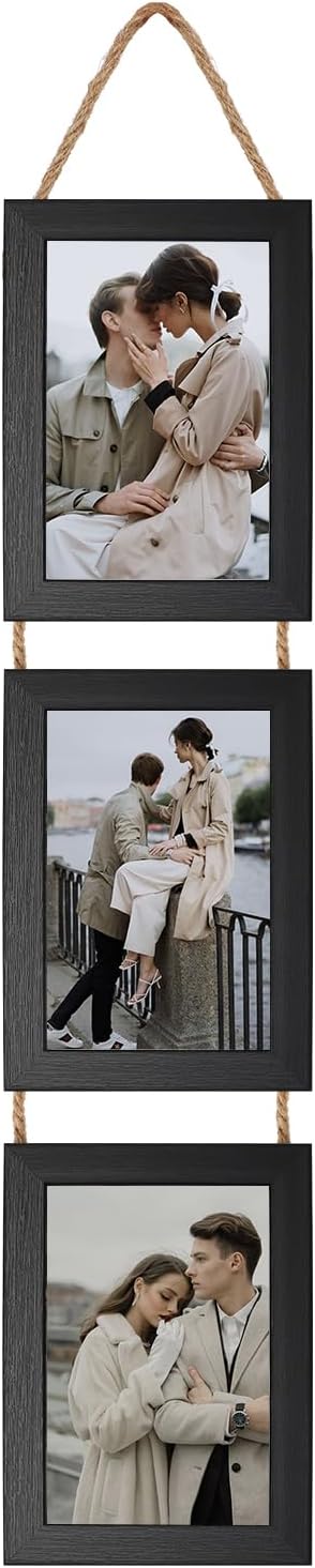 Lavezee 4x6 Picture Frames Collage Black, 3 Opening 4 x 6 Hanging Picture Frames Vertical for 4 by 6 Inch Photos for Wall Decor
