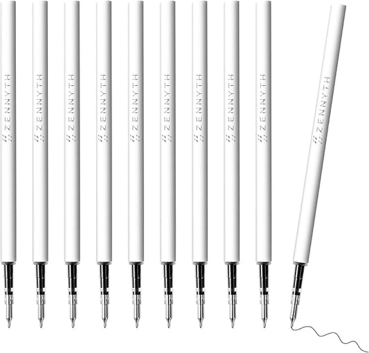 Gel Pen Refills 0.5 for Click pens with Spring, Quick Drying Ink Pen Refills Black Smooth Writing pens for Journaling (0.5 MM Fine Tip, Pack of 10)